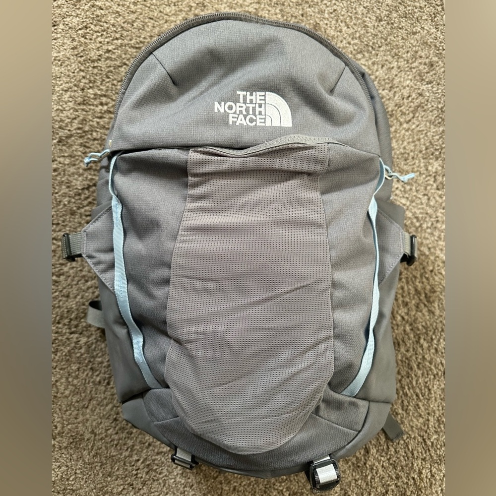 The North Face Charcoal and Light Blue Backpack